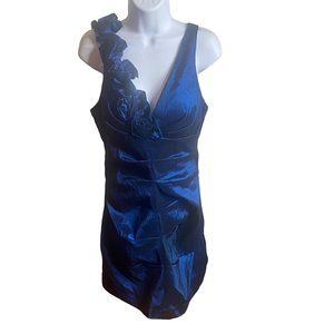 Sona shiney blue ruffle detail floral applique formal dress size S